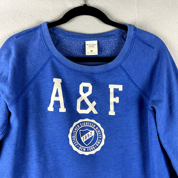 Abercrombie Fitch Sweatshirt Womens Medium Blue Fleece Logo Athletic Casual - Picture 2 of 15